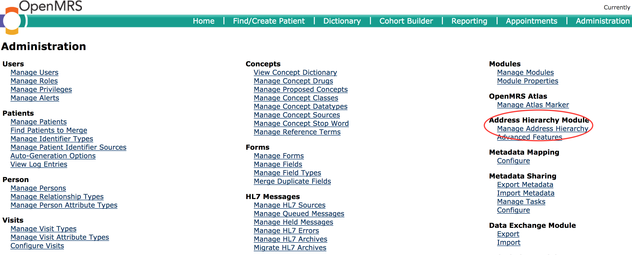 Manage Address Hierarchy Link