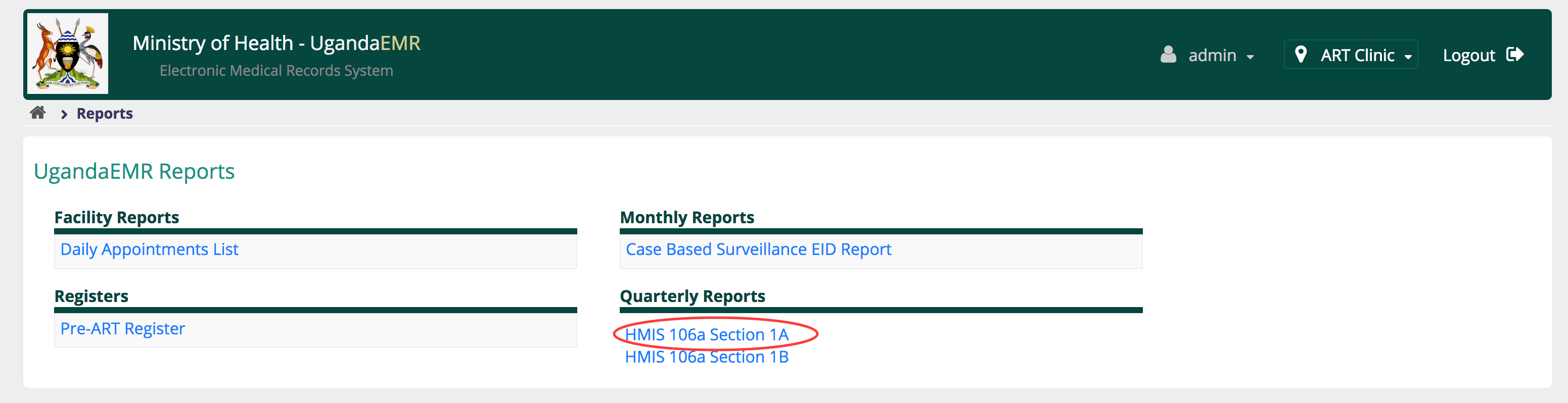 Reports Dashboard - 106A Section 1A link